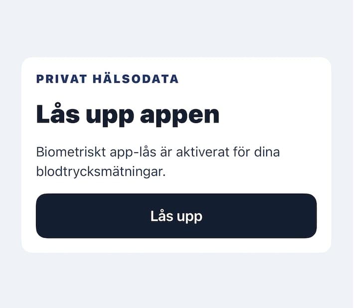Biometriskt applås i Blodtrycksloggen som skyddar patientens mätvärden